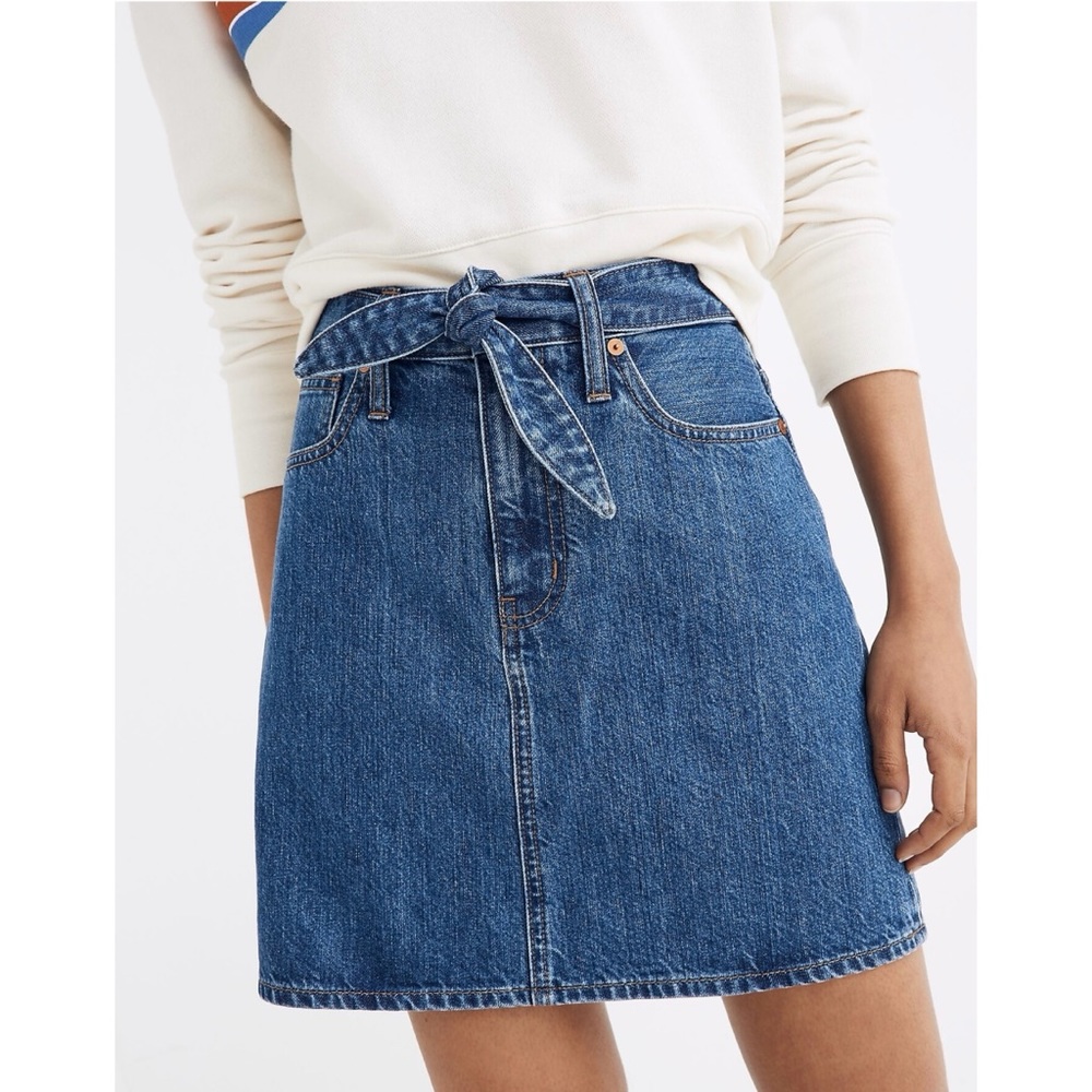 Madewell Rigid Denim Straight Mini Skirt Jean Tie Waist Sz 25 - Picture 11 of 11